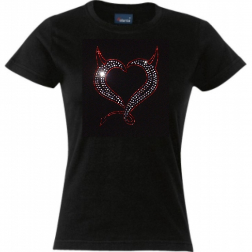 T-Shirt mit Strassmotiv Herz mit Hörner