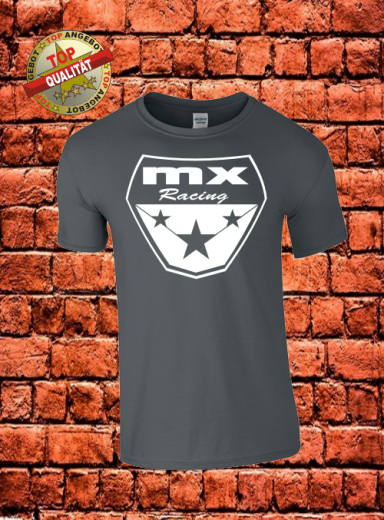 MX Racing T-Shirt Charcoal Weiß