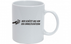 Tasse Schwarz WER SCHÜTZT UNS